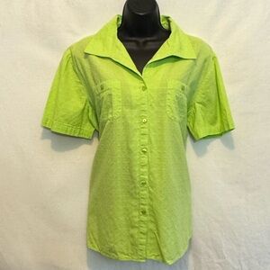 C-148 Kim Rogers Green Short Sleeve Button Down Blouse Size L‎